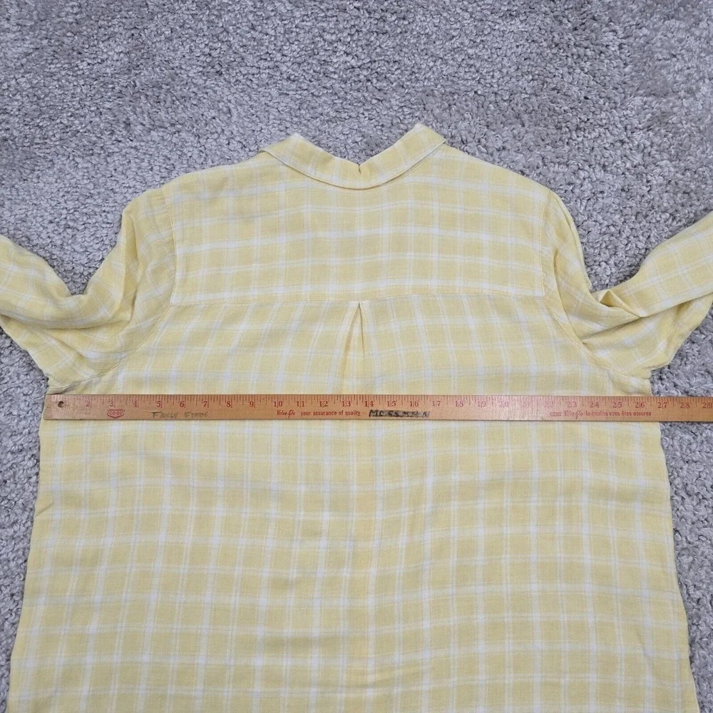 J Jill Womens Plaid Button‎ Up Shirt Yellow White Roll Tab Size 2X Coastal - Picture 9 of 11